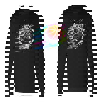 バスケットボール選手 カラフル タイダイ カラーアート スポーツ愛好家 長袖Tシャツ - Kawaiitshirt