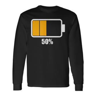 バッテリーハーフ残量50 バッテリーデッドtシャツ バッテリー残量が少ない 長袖Tシャツ - Kawaiitshirt