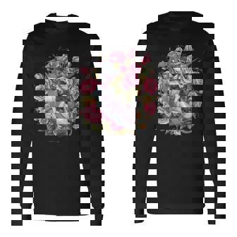 バラとチューリップを持つイタリアン・グレーハウンド犬 長袖Tシャツ - Kawaiitshirt