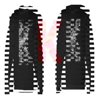 バラ柄のフローラルモノグラムk 長袖Tシャツ - Kawaiitshirt