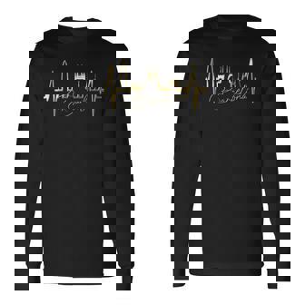 バルセロナのスカイライン ハートビート スペイン バルセロナ大好きi Love Barcelona 長袖Tシャツ - Kawaiitshirt