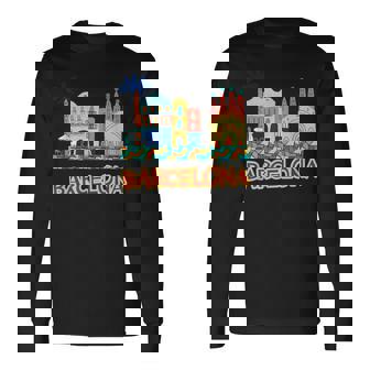 バルセロナの象徴的な建物とサグラダファミリア カラフル 長袖Tシャツ - Kawaiitshirt