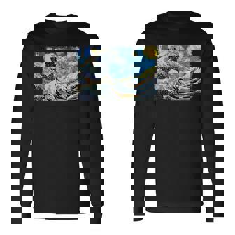 バンゴッホの星空と北斎の富嶽三十六景波絵の融合 長袖Tシャツ - Kawaiitshirt