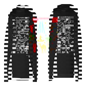 バーレーンの手描きシンボル、バーレーンの地図、文化的アイコン 長袖Tシャツ - Kawaiitshirt