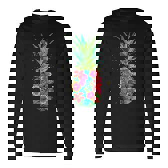 パイナップルフラワー レディース メンズ アロハ ハワイ ヴィンテージ ハワイアン 長袖Tシャツ - Kawaiitshirt