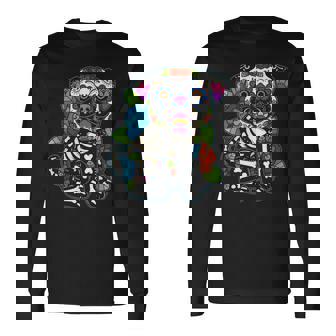 パグ シュガースカル メキシコ 犬 カラベラ 死者の日 長袖Tシャツ - Kawaiitshirt