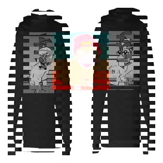 パグ ビーニー 赤骨かわいい遊び心のある幸せなスタイリッシュな動物ペット 長袖tシャツ 長袖Tシャツ - Kawaiitshirt