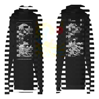 パグ 和 神奈川 波 おもしろ サーフ 犬 長袖Tシャツ - Kawaiitshirt