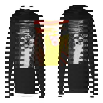 パグ 面白いtシャツ 犬 ムンクの叫び かわいい メンズ 子供 おもしろ 服 グッズ ネタ わんこ イヌ 長袖Tシャツ - Kawaiitshirt