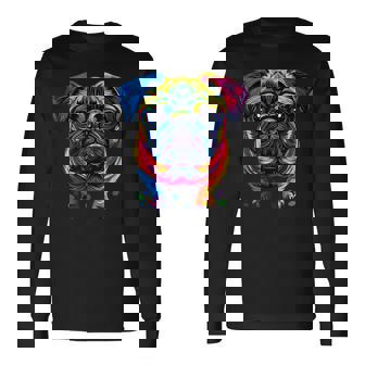 パグ犬 カラフルカラー ポップアート レインボー カーリン キュート パグ 長袖Tシャツ - Kawaiitshirt
