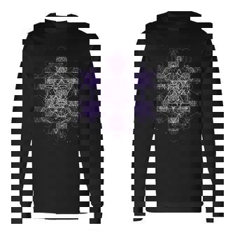 パープル フラクタル メタトロンキューブ 神聖な幾何学 スピリチュアル 長袖Tシャツ - Kawaiitshirt