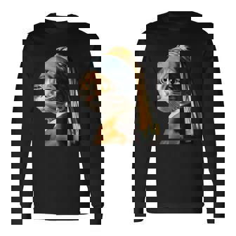 パールイヤリング付き猫 フェルメール 長袖Tシャツ - Kawaiitshirt