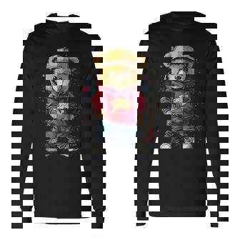 ヒップホップのテディベア、クールなアーバンノベルティグラフィック。 長袖Tシャツ - Kawaiitshirt