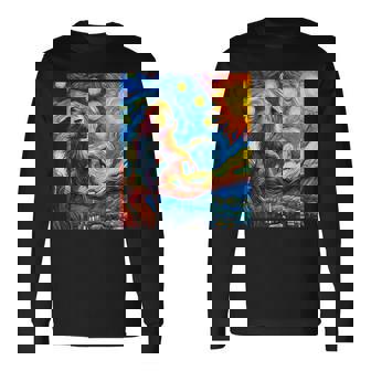 ヒヒ猿 星月夜 絵画 長袖Tシャツ - Kawaiitshirt