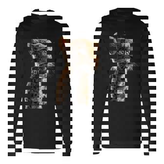 ヒョウヒョウ大型猫かわいい大型猫ヒョウヒョウ 長袖Tシャツ - Kawaiitshirt