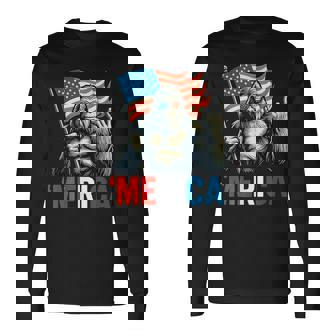 ビッグフット メリカ ロック アメリカ国旗 愛国的 7月4日 長袖Tシャツ - Kawaiitshirt