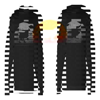 ビンテージ カバ デザイン レトロな日没カバ 長袖Tシャツ - Kawaiitshirt