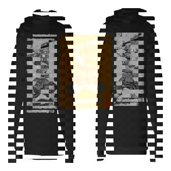 ビンテージアニメ 日本美術 野球選手の侍猫 長袖tシャツ 長袖Tシャツ - Kawaiitshirt