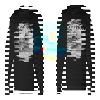 ビーチでのカピバラサーフィンおかしい 長袖Tシャツ - Kawaiitshirt