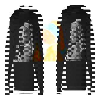 ビール 酒 面白いtシャツ フェルメール 飲み おもしろ 飲み会 のんべえ メンズ ネタ 服 変な 長袖Tシャツ - Kawaiitshirt