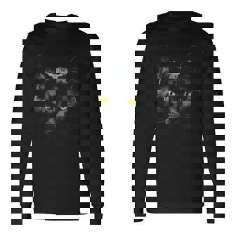 ピアス 黄色い目 黒猫 長袖Tシャツ - Kawaiitshirt