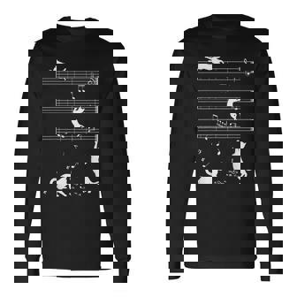 ピアノ音符 遊び心のある猫 長袖Tシャツ - Kawaiitshirt