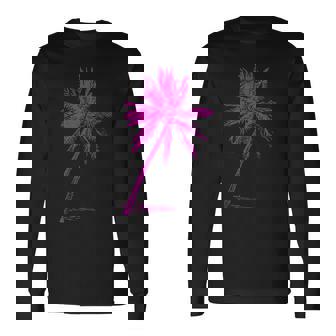 ピンクパームビーチウェア サーフィンレトロ パームツリー 長袖Tシャツ - Kawaiitshirt