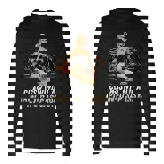 ピンナップガール クラシック オールドカー クラッシー ピンナップ生意気付き 長袖Tシャツ - Kawaiitshirt