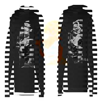 ピンナップガール ビンテージマイク 歌う オールドスクール 長袖Tシャツ - Kawaiitshirt