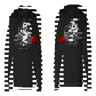 ピンポン卓球をするかわいいパンダ 長袖Tシャツ - Kawaiitshirt