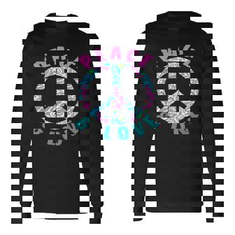 ピースアンドラブカラフルヒッピーシンボル 長袖Tシャツ - Kawaiitshirt