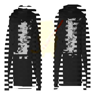 ファゴット猫ミュージシャン レトロ キュート バンド オーケストラ 長袖Tシャツ - Kawaiitshirt