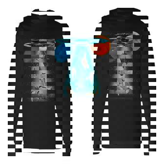 ファニースペースキャット Ufo 宇宙人 空飛ぶ猫 ギャラクシープラネット グラフィック 長袖Tシャツ - Kawaiitshirt