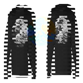 ファンシー 神奈川 大波 相撲 サーフィン パロディ 長袖Tシャツ - Kawaiitshirt