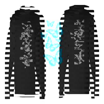 ファンタジー エレガント 蝶 ブルー ブラック シェイプ マニア 長袖Tシャツ - Kawaiitshirt