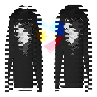 フィリピン独立記念日 I Love Philippines 国旗 ハート 長袖Tシャツ - Kawaiitshirt