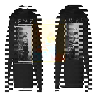 フェルメール 面白いtシャツ アート 牛乳を注ぐ女 絵画 メンズ レディース 面白い 服 美術 油彩画 長袖Tシャツ - Kawaiitshirt