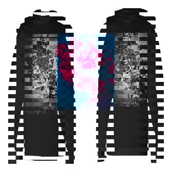 フラワー スカル フローラル シュガー ダーク アート グランジ エステティック ホラー 長袖Tシャツ - Kawaiitshirt