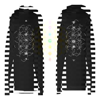 フラワー・オブ・ライフ、チャクラ、神聖幾何学、精神性、ヨガ 長袖Tシャツ - Kawaiitshirt