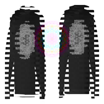 フラワー・オブ・ライフシンボル 民間伝承 マンダラ 5 ファン ファン ファン 長袖Tシャツ - Kawaiitshirt