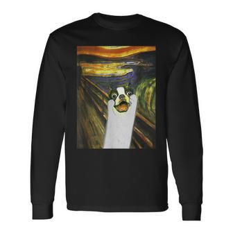 フレンチブルドッグ 面白いtシャツ 犬 ムンクの叫び かわいい メンズ 子供 おもしろ 服 ネタ わんこ 長袖Tシャツ - Kawaiitshirt