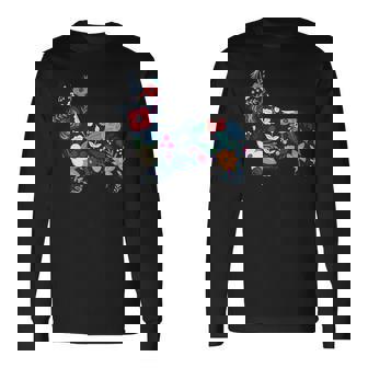 フローラルコーギーシルエット コーギー犬愛好家 長袖Tシャツ - Kawaiitshirt