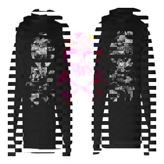 フローラルローズスカルフラワープリント 長袖Tシャツ - Kawaiitshirt