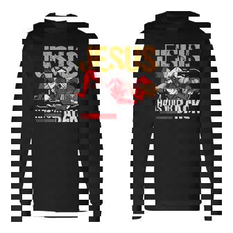 ブラジリアン柔術 ジーザス・ハズ・ユア・バック 面白いクリスチャンbjj 長袖Tシャツ - Kawaiitshirt