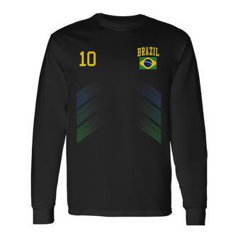 ブラジル サッカーファンジャージー ブラジル国旗 フットボール愛好家 長袖Tシャツ - Kawaiitshirt