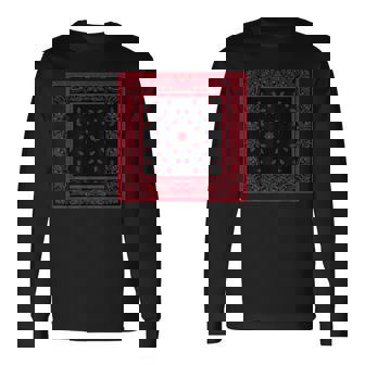 メンズ ブラックレッドバンダナプリントtシャツ ペイズリー柄 レッドラグ 長袖Tシャツ - Kawaiitshirt