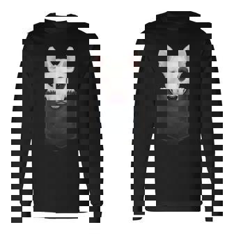 ブルテリア 胸ポケットにブラックアイパッチ付き 長袖Tシャツ - Kawaiitshirt