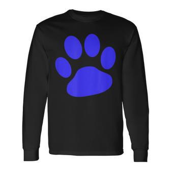 ブルー 肉球 プリント T シャツ 長袖Tシャツ - Kawaiitshirt