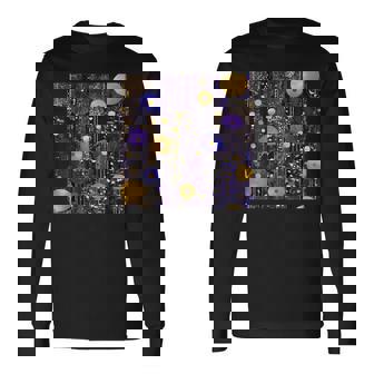 ブルーとゴールド フラワーガーデン アフタークリムト 長袖Tシャツ - Kawaiitshirt