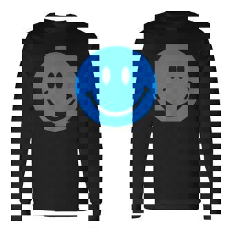 ブルースマイリーフェイス レトロブルーハッピーフェイス 長袖Tシャツ - Kawaiitshirt